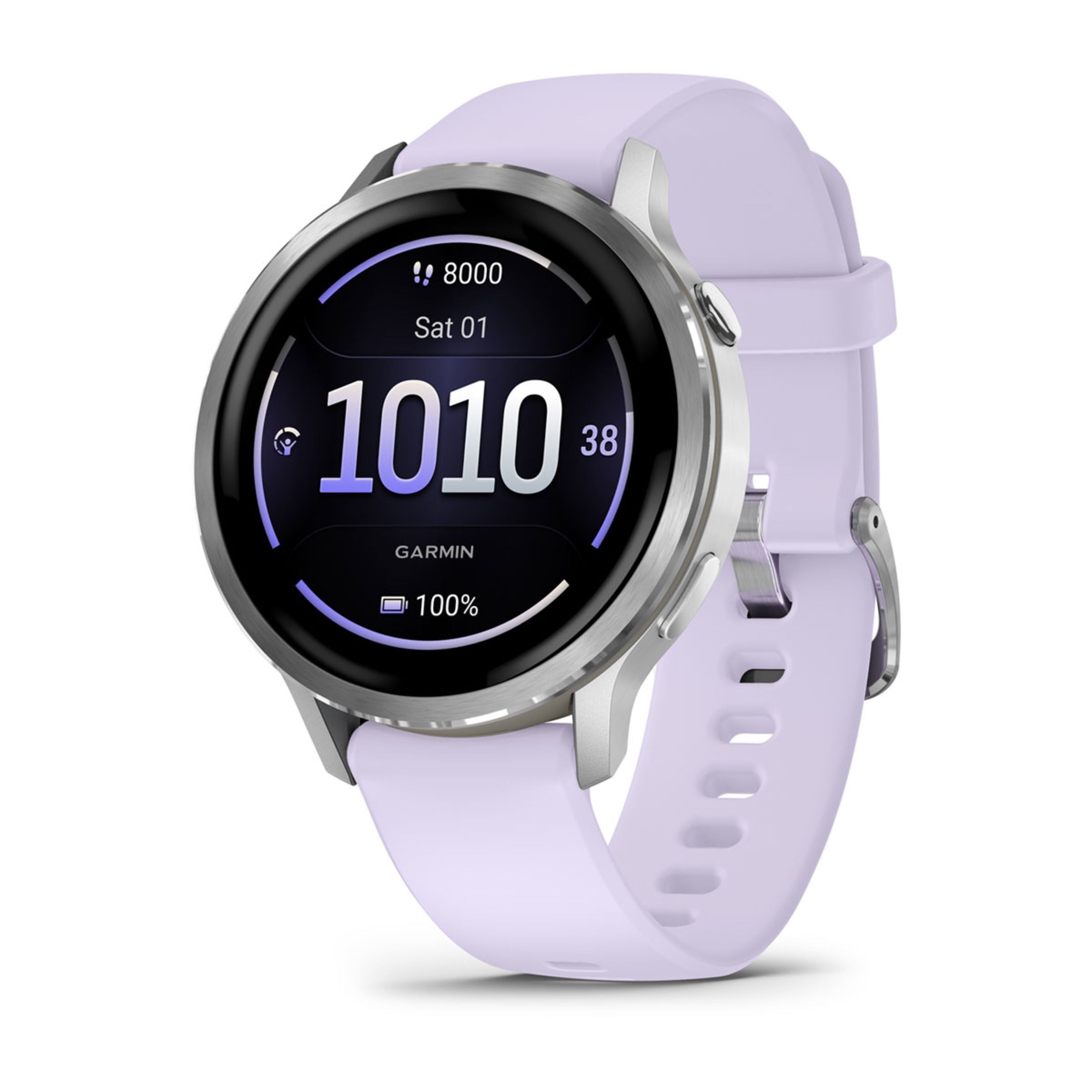 Venu 4 – 45 Mm - Silver With Periwinkle Silicone Band