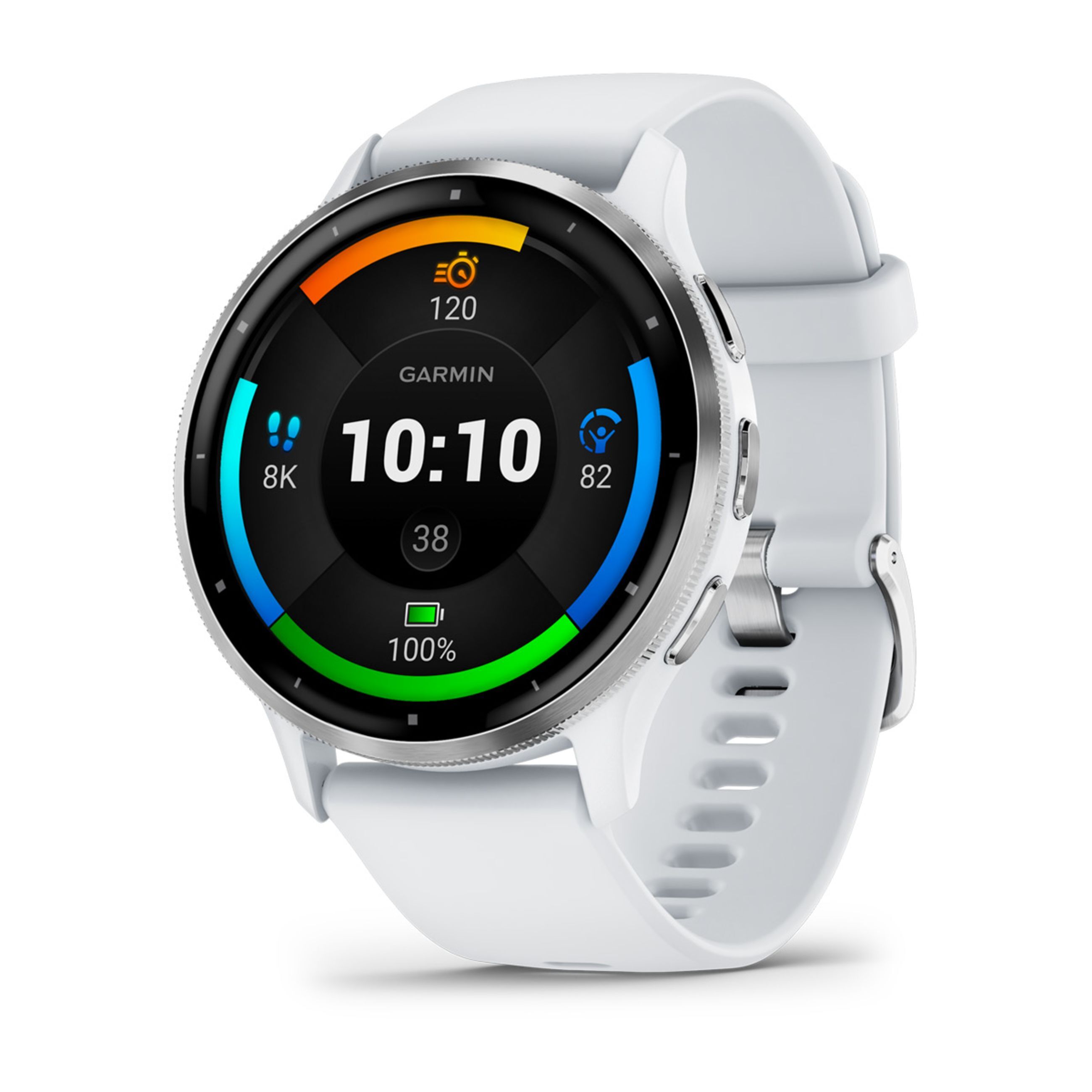 Venu 3S - Silver Stainless Steel Bezel With Whitestone Case And Silicone Band